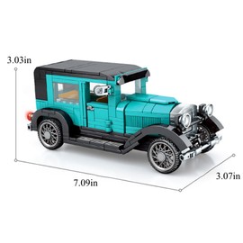 Classic Antique Model Car Building Blocks Set, Vintage Collector Truck Bricks, Compatible with Major Brands Bricks, Old Cars Combine With Starter Course, Gift For Kids 6 And Up (Light blue)