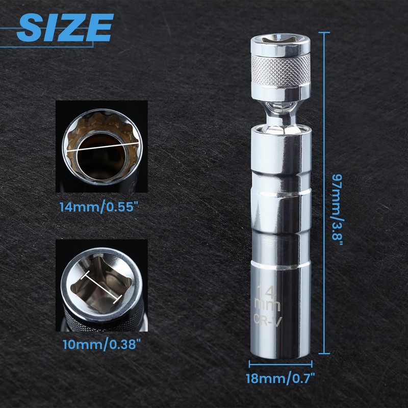 LEONTOOL Magnetic Rotating Spark Plug Socket Set, Magnetic Swivel Plug