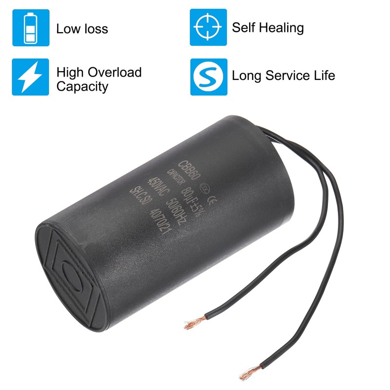 PATIKIL 80uf CBB60 Run Capacitor, AC 450V 2 Wires 50/60Hz
