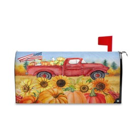 Wamika Winter Red Truck Snowflake Christmas Tree Mailbox Cover Magnetic Standard Size,Dog Cardinal Bird Letter Post Box Cover Wrap Decoration Welcome Home Garden Outdoor 21" Lx 18" W