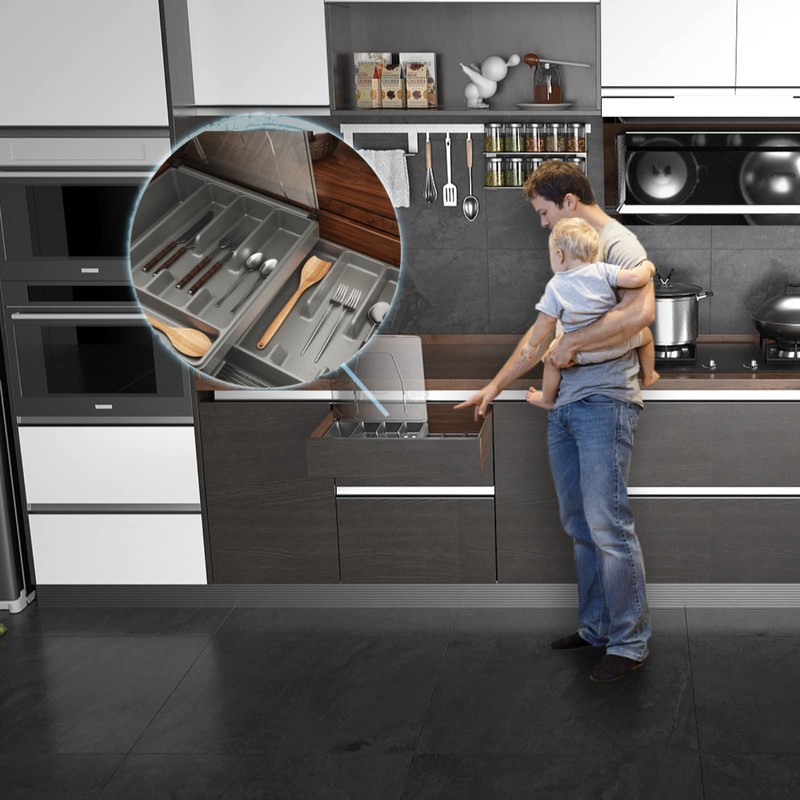 Kurberson Double Layer Silverware Organizer with Lid, Utensil Holder with