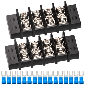 MILAPEAK Terminal Block - 2 Pack 4 Positions 200v-450v 20-30A Dual Row Screw Terminals Strip + 16 PCS Copper Wire Fork Connectors