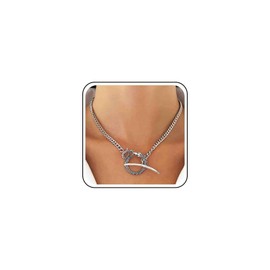 Atentuyi Punk Snake Pendant Necklace Chunky Silver Choker Curb Chain Snake Necklace Cuban Link Necklace Serpent Necklace Jewelry for Women Men and Girls