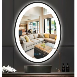 DIDIDADA 30 x 20 Inch Oval Black Frame LED Vanity Mirror for Bathroom Wall Black Oval Lighted Vanity Mirror Anti Fog LED Bathroom Mirror with Lights 3 Color Dimmable LED Vanity Makeup Smart Mirrors