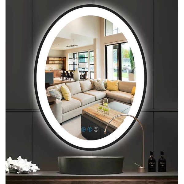 DIDIDADA 30 x 20 Inch Oval Black Frame LED Vanity