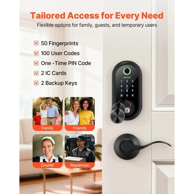 Electronic Biometric Fingerprint Door Lock Set Keyless Entry & Auto-Locking