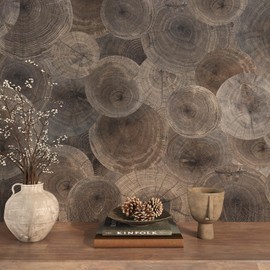 ReWallpaper 15.8in x 23ft Rustic Walnut Wood Wallpaper Peel and Stick Countertops Waterproof Tree Ring Wood Grain Contact Paper Removable Brown Wooden Shelf Covers for Pantry Cabinets Furniture Wrap