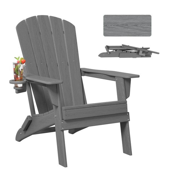 nevilywood Folding Adirondack Chair - Extended Ergonomic Backrest, Cup Holder