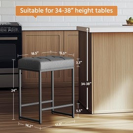 Yaheetech Bar Stools Set of 2, 24 Inch Counter Height Bar Stools Set, Backless Kitchen Island Stools, Faux Leather Stools for Kitchen Counter, Grey