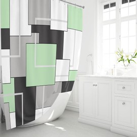BTTN Geometric Fabric Shower Curtain - 60 x 72 Inch Abstract Modern Cloth Shower Curtain Set with 10 Plastic Hook, Weighted Hem, Decorative Neutral Polyester Shower Curtains for Bathroom - Mint Green