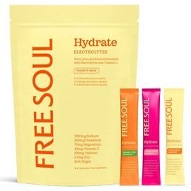 Free Soul Hydrate | Electrolyte Hydration Sachets with Sodium, Magnesium, Vitamin C, & More | Zero Sugar, Advanced Electrolyte Powder for Daily Use | Variety Pack | 30 Sachets