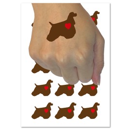 American Cocker Spaniel Dog with Heart Temporary Tattoo Water Resistant Fake Body Art Set Collection - 15 2" Tattoos (1 Sheet)