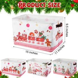 Geelin 3 Pcs Large Christmas Baskets 15 x 11 x 9.5 Inch Empty Xmas Storage Bin with Handles Collapsible Waterproof Extra Big Foldable Gift Basket for Office Home Bedroom Cloth Toy Gift(Rustic)
