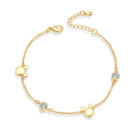 IMINI Dainty Mouse Crystal Bracelet for Women Girls Cubic Zirconia Lovely Mice Animal Adjustable Chain Hand Wrist Bracelets Cute Jewelry Gifts Christmas Birthday (Gold)