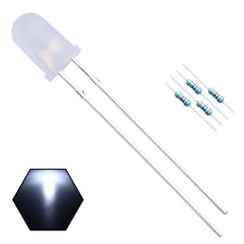 EDGELEC 100pcs 5mm White Lights LED Diodes (White Lens) Diffused Round Lens 29mm Long Lead (DC 3V) +100pcs Resistors (for DC 6-12V) Included,Bulb Lamps Light Emitting Diode