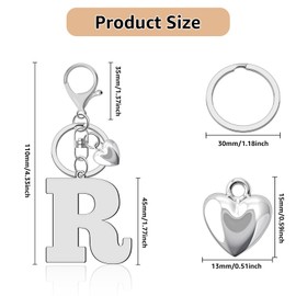 Lukiisoo Metal Letter Keychain, Cute Heart A-Z Initial Keychains, Silver Letter Charms, Alphabet Key Chain for Women Backpack(Letter R)