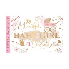 Words 'n' Wishes Artistic 'New Baby Girl' Card - A Lovely Baby Girl - From The Sunny Daze Range - Embossed With Gold Foil Details