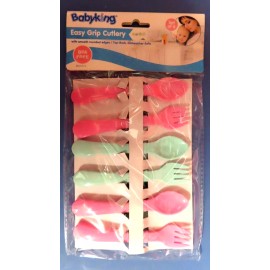 BabyKing Easy Grip Cutlery Set of 6  Pink & Green  #BK1874  forks, spoons  NEW
