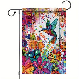 Starlit Patio Spring Summer Garden Flag 12x18 Inch Double Sided Hummingbird Floral Welcome Garden Flag Small Yard Flag House Seasonal Farmhouse Outside Lawn Outdoor Decor Decoration