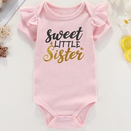 Azzwnee Sweet little sister Baby girl's Clothes with ruffles Funny Bodysuit 0-3 months Pink(9-12Months)