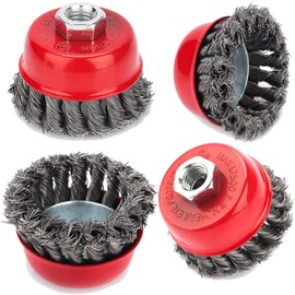 Wire Brush Set, Cup Brush, Wire Brush Sander, 4 Pieces, 3 Inches, M14, Diameter 75 mm, Wire Brush, Round Brush for Angle Grinder