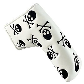 ★Premium Putter Cover ★ Skull Embroidery Blade Pin Type Odyssey Putter Compatible with Scotty Cameron White/Black (White)