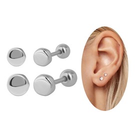 Ball Screw Back Earrings 925 Sterling Silver Studs Safety Ball Back Sleep-On Stud Earrings for Men Women Unisex Hypoallergenic (03_Silver(Set of 2))