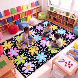 Drydiet Large Area Rug 5x7 ft Playroom Carpet Colorful Nursery Mat Washable Non Slip Floor Cushion for Back to School, First Day End of the Year, Classroom, Bedroom Decor(Daisy)