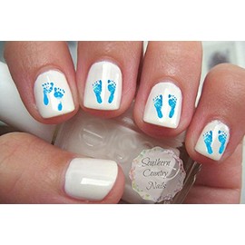 Blue Baby Footprints Nail Art Decals