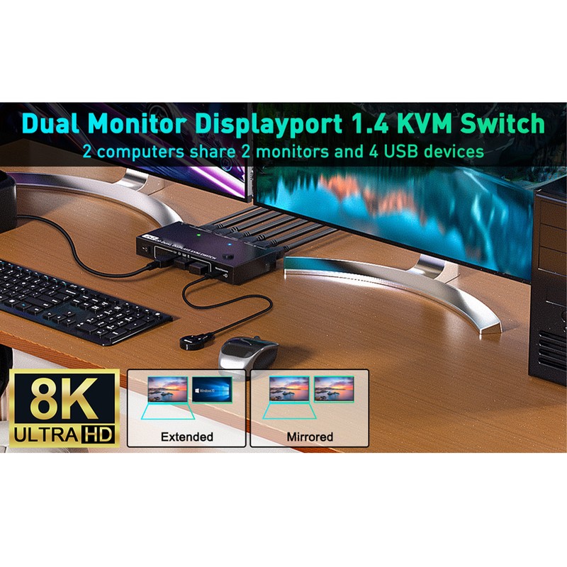 DisplayPort KVM Switch 2 In 2 Out 8K 30Hz 4
