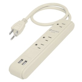Volteck MUL-340U, Multicontacto 3 entradas, supresor, 300 joules, 2 puertos USB