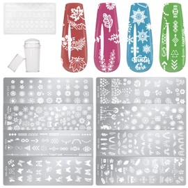 Nail Art Stamping Kit 8 Pezzi Nail Art Stamping Piatti con Raschietto e Stamper per Nail Art Manicure Decorazioni per Unghie