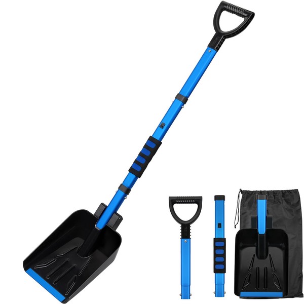 COFIT 43" Collapsible Snow Shovel for Car, Portable Emergency Snow Shovel with Comfortable D-Grip Handle and Durable Aluminum Edge Blade, Detachable Snow Shovel for Driveway, Snowmobiles, Camping
