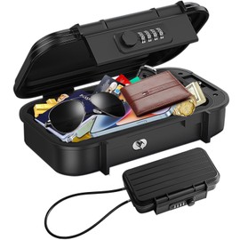 TNIIFXC Travel Lock Box, Mini Portable Safe Box with Removable Chain Combination Lock Box Anti-Theft Travel Safe Waterproof Lockable Box for Gym Hotel Dorm Home Car Pool Beach