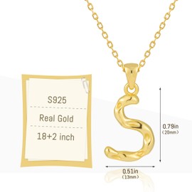 Gold Initial Necklace for Women, Real Gold Plated 925 Sterling Silver 3D Bubble Letter Pendant Necklace, Dainty Trendy Jewelry Valentine's Day gift for Teen Girls Mom