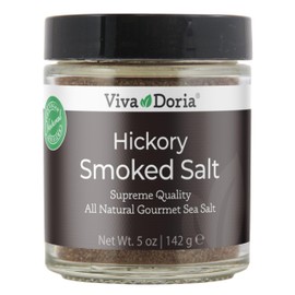 Viva Doria Hickory Smoked Sea Salt (Fine Grain) Hickorywood Salt (5 oz glass jar)