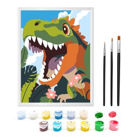 Zimrobin Painting by Numbers from 5 6 7 Years Girls and Boys, Painting by Numbers for Children with Frame, 3 Brushes and Acrylic Paints, 18 x 24 cm (Cute Dinosaur)