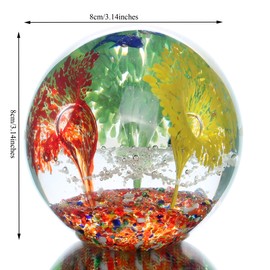 Xinkulas Art Glass Ocean Ball Figurine Paperweight Hand Blown Fish and Coral Office Table Fengshui Decoration 3.14 Inches (Colorful)