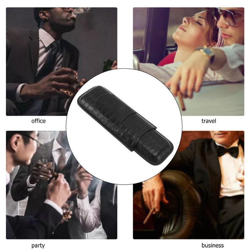 Cigar Case 2 Finger Moisturizing Faux Leather Portable Cigar Box