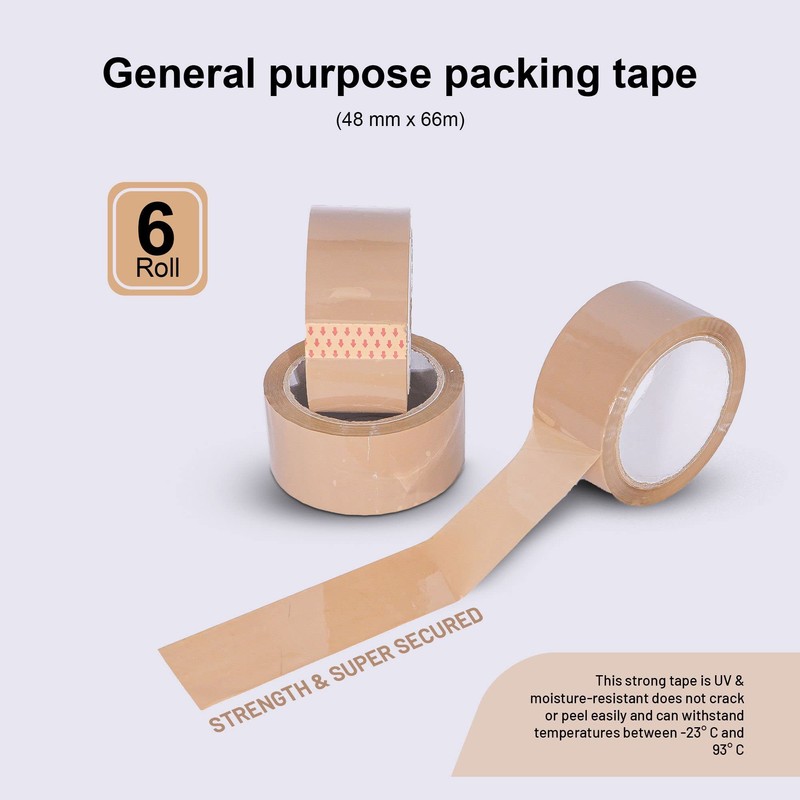 K-One Brown Buff Packing Parcel Tape 48mm x 66m (Pack