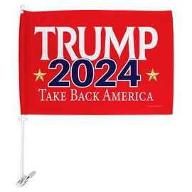 Red Trump Take Back America Flag For Car American Bandera Para Carros Window Clip Pole Mount Kit Rally Shooting 2024 Poster Auto Decor MAGA Sign Outdoor Decorations Republican Gift Made In USA