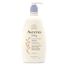 Aveeno Baby Loción corporal hidratante calmante con aromas relajantes de lavanda y vainilla, loción para bebé no grasa, avena prebiótica nutritiva, libre de parabenos y ftalatos, 18 fl. oz