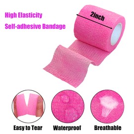 Smanzu 6 Pack 2" x 5 Yards Self Adherent Wrap Bulk Breathable Self Adhesive Vet Tape for Pets, Stretchy Sports Cohesive Bandage Wrap for Athletic, Wrist and Ankle(Pink)