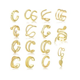 15Pcs Ear Cuff Clip on Earrings Women No Piercing Gold Cartilage Helix Wrap Clip on Earrings Fashion Snake Clip-on Earrings Girls Clip on Earrings No Pierced