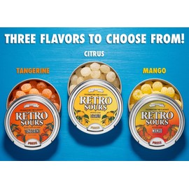 Retro Sours - Hard Tangy Old Fashion Candy in Citrus, Mango & Tangerine Flavors - Nostalgic Candy Pack of 3 Tins (All Flavors)