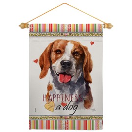 Breeze Decor Beagle Happiness Garden Flag Set Wood Dowel Dog Puppy Spoiled Paw Canine Fur Pet Nature Farm Animal Creature House Decoration Banner Small Yard Gift Double-Sided, Made in USA