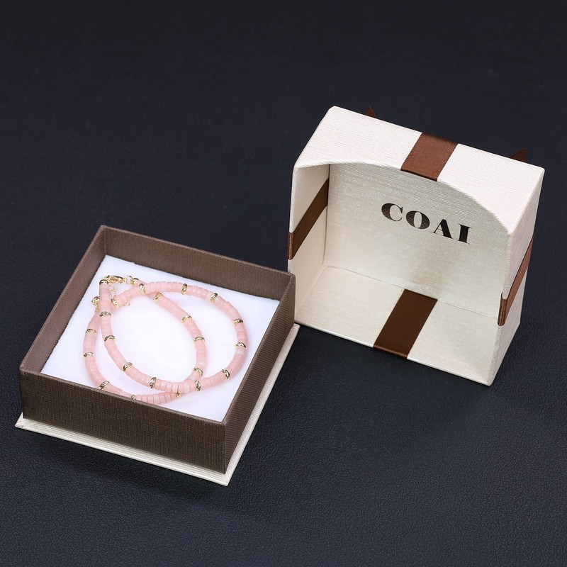 COAI Women's Choker Pearl Necklace with Crystal Beads, Stone, Pink