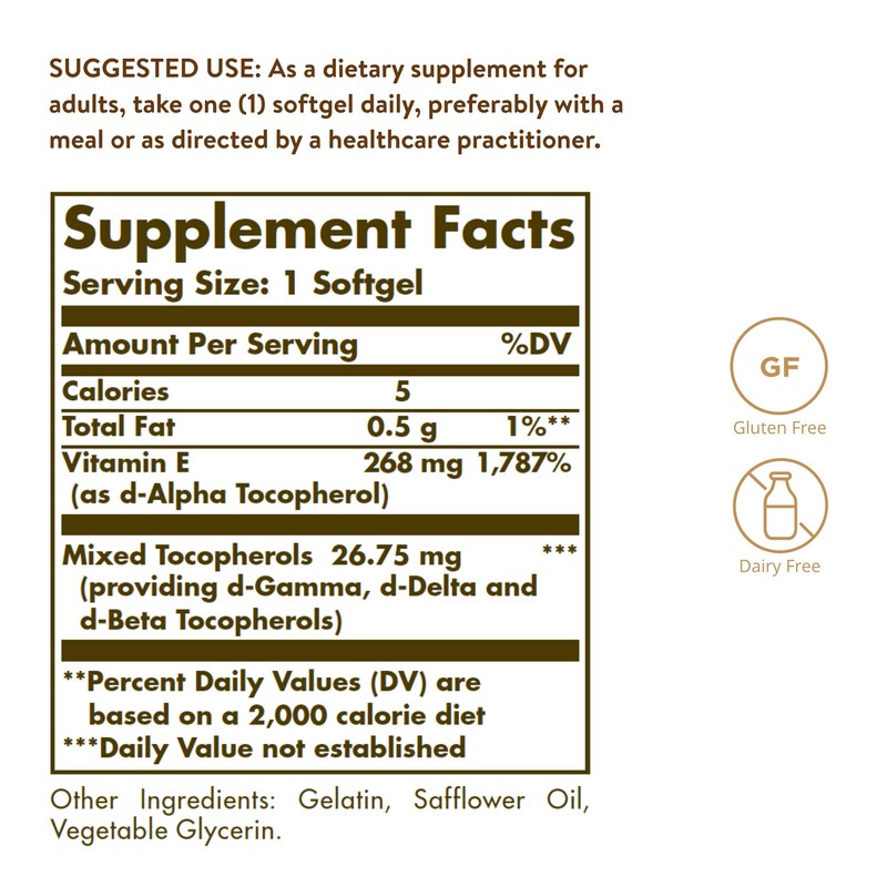 SOLGAR Solgar Vitamin E 268 MG (400 IU) (d-Alpha Tocopherol