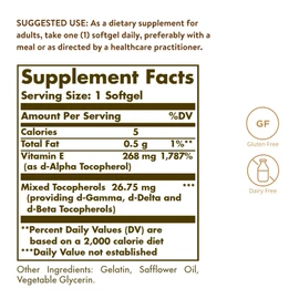 SOLGAR Solgar Vitamin E 268 MG (400 IU) (d-Alpha Tocopherol & Mixed Tocopherols), 100 Softgels - Supports Immune System & Skin Nutrition - Natural Antioxidant - Gluten Free, Dairy Free - 100 Servings