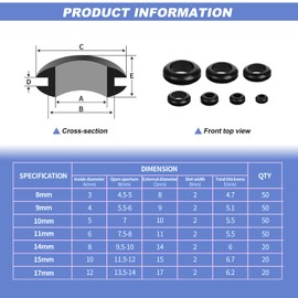 Rubber Grommets for Holes Cables Assorted 260 Pcs Rubber Grommet Kit Cable Hole Gaskets Cover Conductor Wiring Blanking Grommets Set 7 Sizes